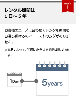 メリット1 レンタル期間は1日〜5年